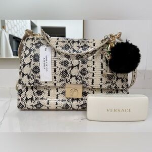 Versace Medusa Switch Lock Black & White Python Satchel, Eyeglass Case & Charms.